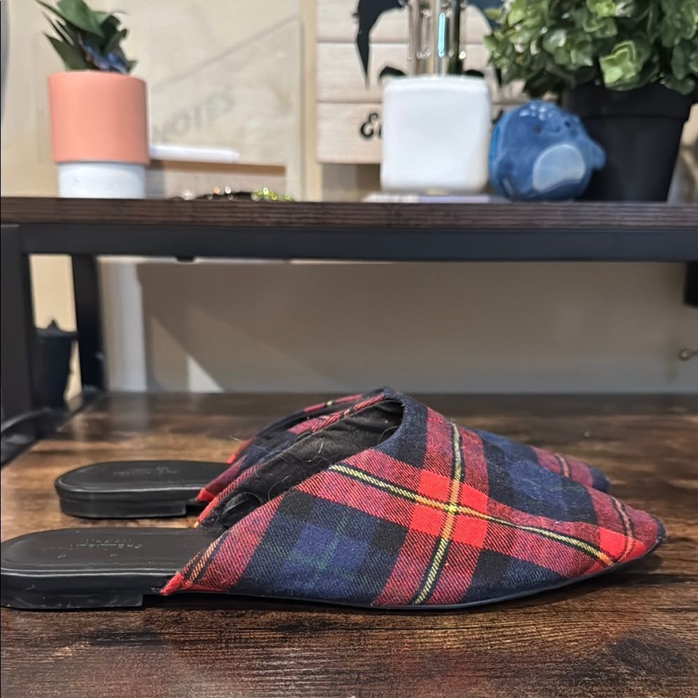 Urban Outfitters Red and blue plaid mules size 9